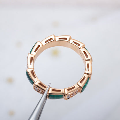 [⭐Lioran]SERPENTI RING PINK GOLD MALACHITE DIAMOND PAVED 4MM