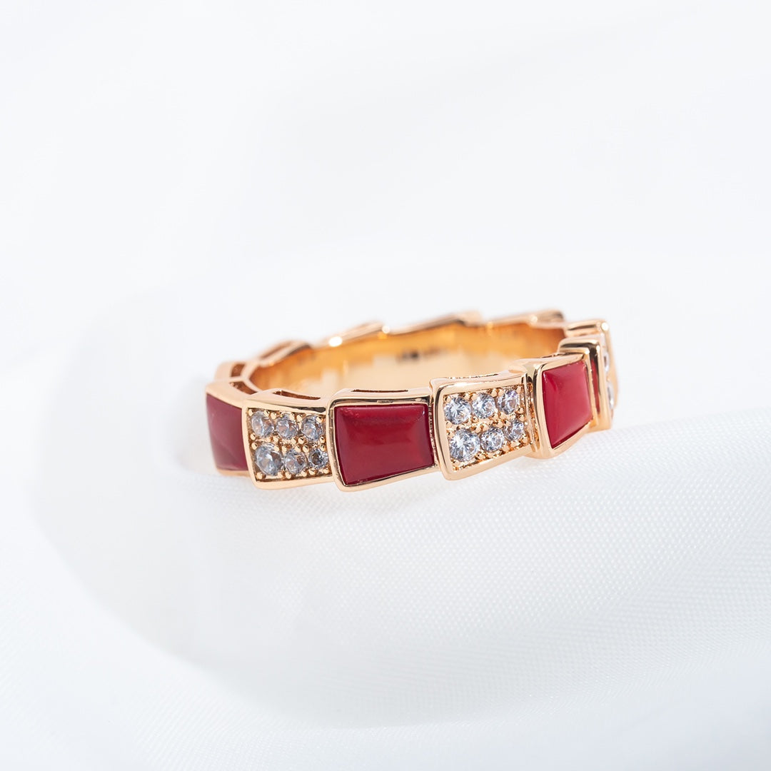 [⭐Lioran]SERPENTI RING PINK GOLD CARNELIAN DIAMOND PAVED 4MM