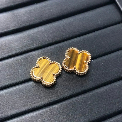 [⭐Lioran]CLOVER MEDIUM 1 MOTIFS TIGER EYE EARRINGS