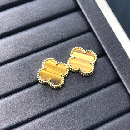 [⭐Lioran]CLOVER MEDIUM 1 MOTIFS TIGER EYE EARRINGS