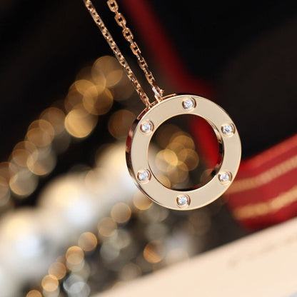 [⭐Lioran]LOVE NECKLACE 16MM 6 DIAMONDS PINK GOLD
