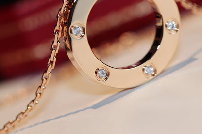 [⭐Lioran]LOVE NECKLACE 16MM 6 DIAMONDS PINK GOLD
