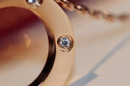 [⭐Lioran]LOVE NECKLACE 16MM 6 DIAMONDS PINK GOLD
