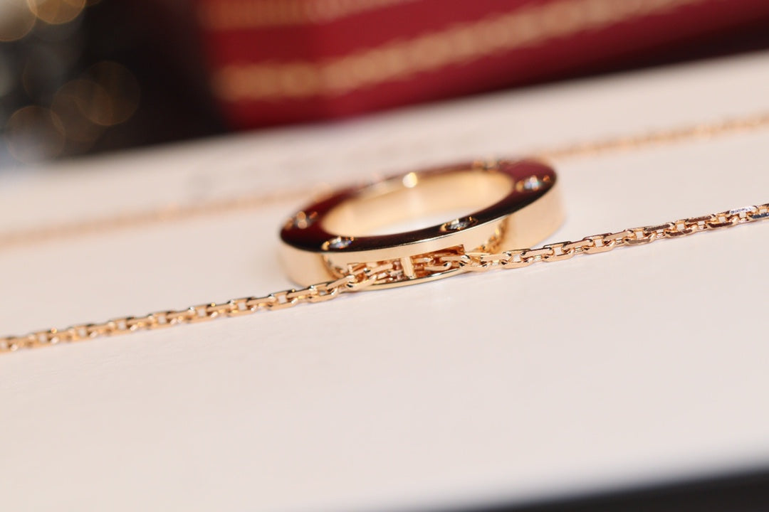 [⭐Lioran]LOVE NECKLACE 16MM 6 DIAMONDS PINK GOLD