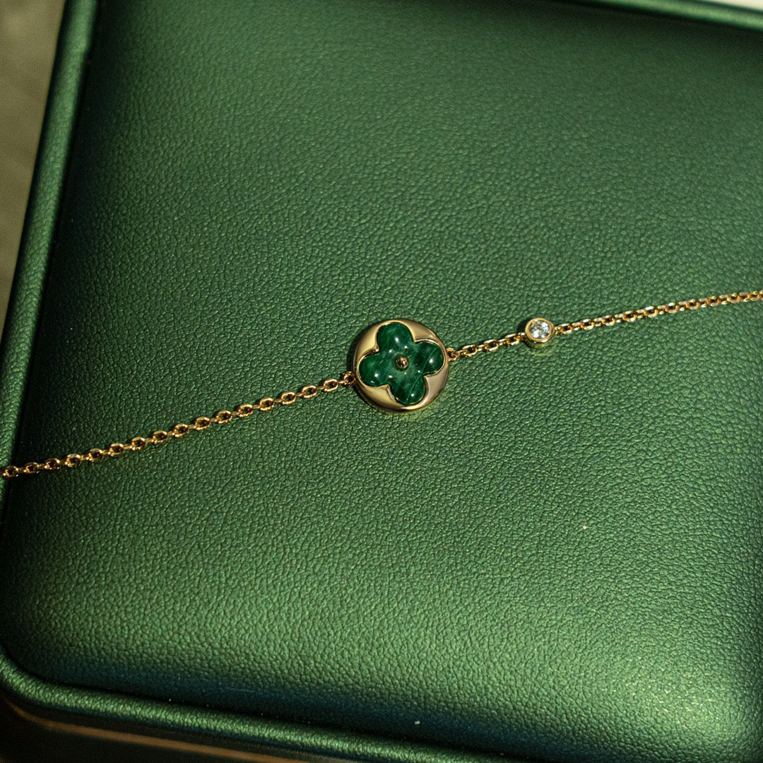 [⭐Lioran]SUN MALACHITE 1 DIAMOND PINK GOLD BRACELET