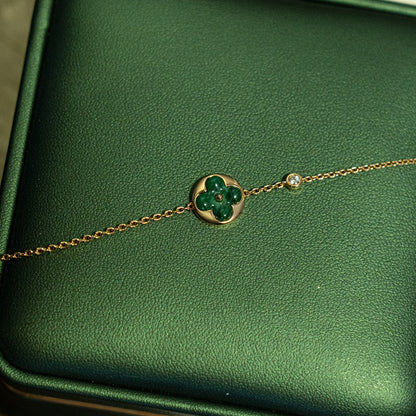 [⭐Lioran]SUN MALACHITE 1 DIAMOND PINK GOLD BRACELET