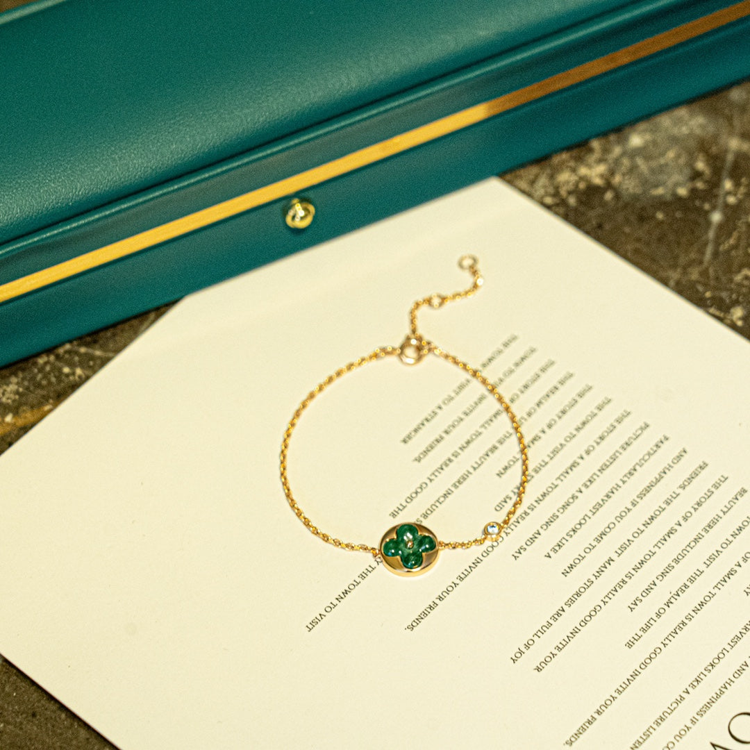 [⭐Lioran]SUN MALACHITE 1 DIAMOND PINK GOLD BRACELET