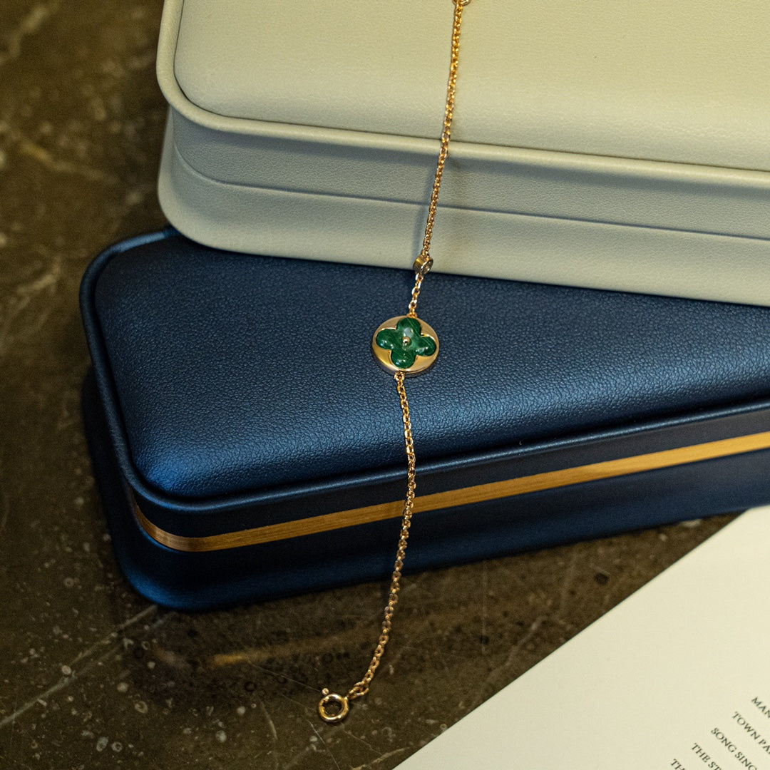[⭐Lioran]SUN MALACHITE 1 DIAMOND PINK GOLD BRACELET