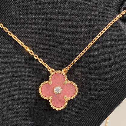 [⭐Lioran]CLOVER 15MM DIAMOND RHODONITE NECKLACE