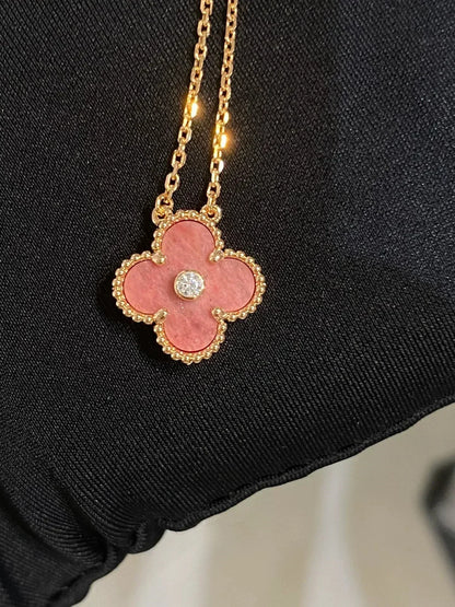 [⭐Lioran]CLOVER 15MM DIAMOND RHODONITE NECKLACE