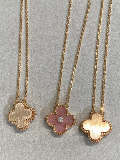 [⭐Lioran]CLOVER 15MM DIAMOND RHODONITE NECKLACE