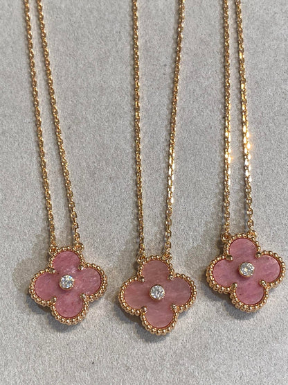 [⭐Lioran]CLOVER 15MM DIAMOND RHODONITE NECKLACE