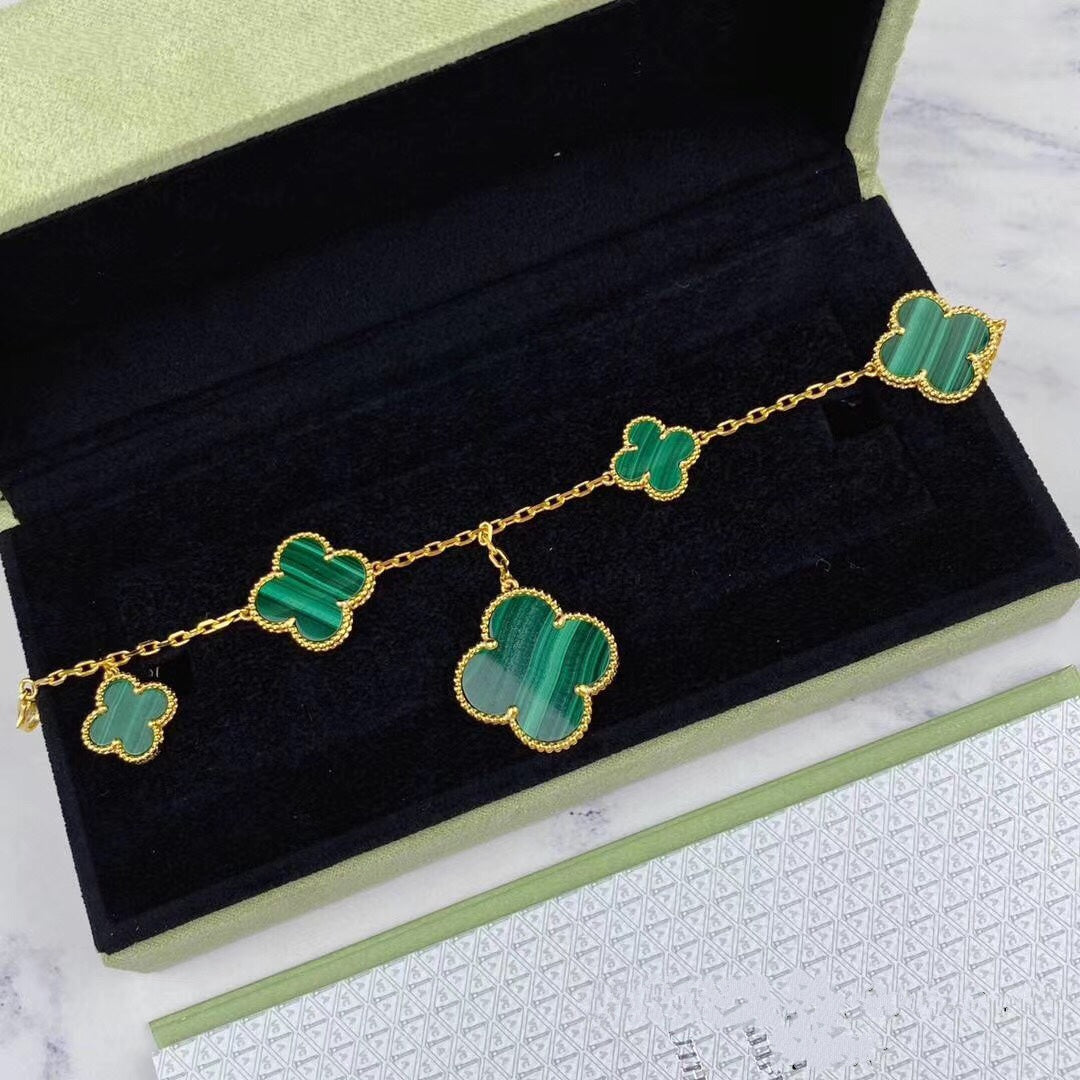 [⭐Lioran]MAGIC CLOVER MALACHITE GOLD BRACELET 5 MOTIFS