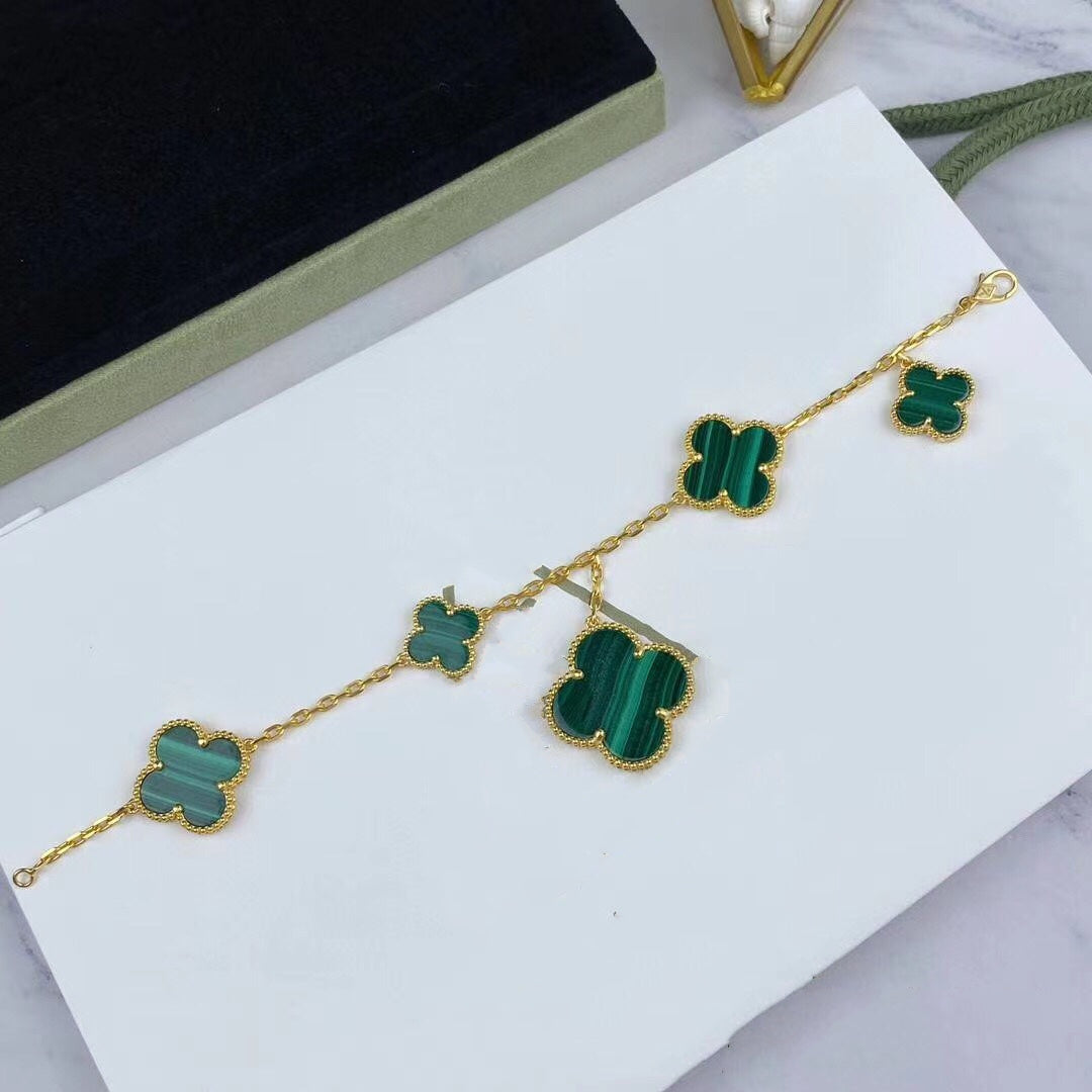 [⭐Lioran]MAGIC CLOVER MALACHITE GOLD BRACELET 5 MOTIFS