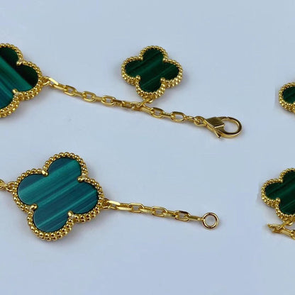 [⭐Lioran]MAGIC CLOVER MALACHITE GOLD BRACELET 5 MOTIFS