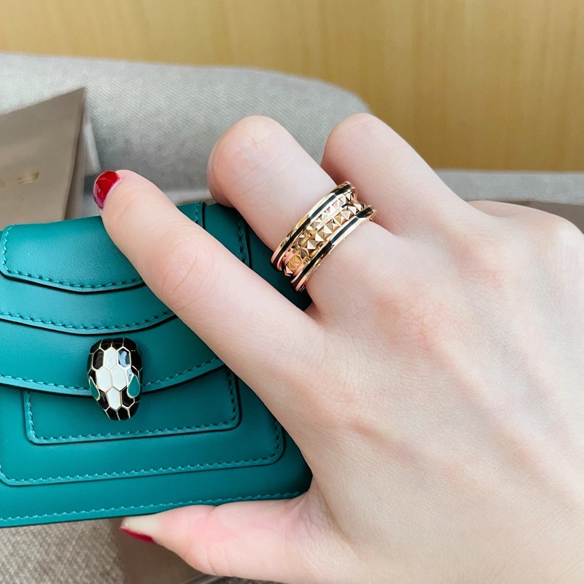 [⭐Lioran]ZERO 1 PINK GOLD BLACK CERAMIC RING