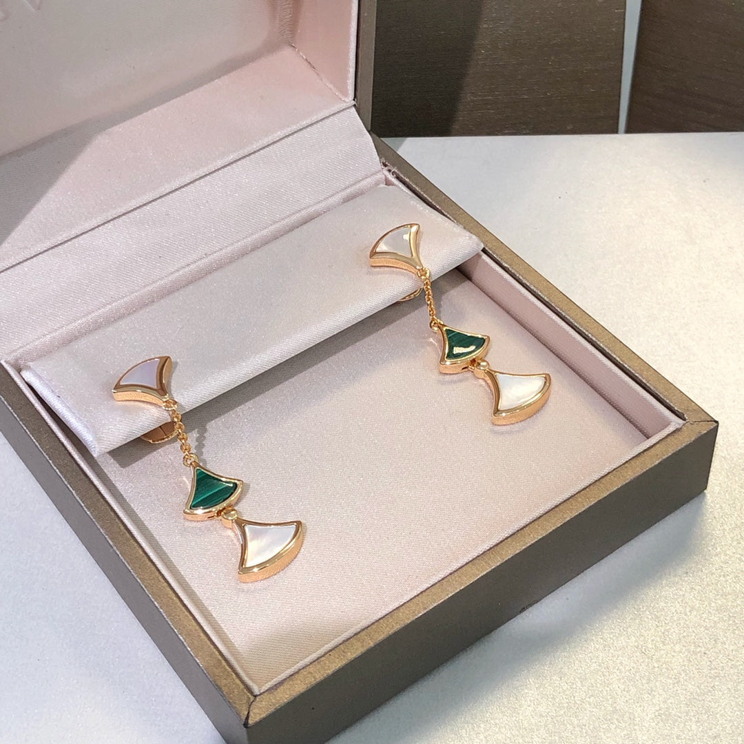 [⭐Lioran]DREAM EARRINGS 3 MOTIFS MALACHITE MOP PINK GOLD