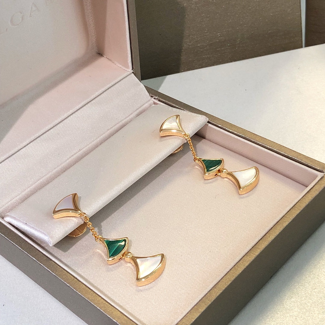 [⭐Lioran]DREAM EARRINGS 3 MOTIFS MALACHITE MOP PINK GOLD