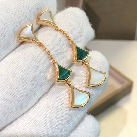 [⭐Lioran]DREAM EARRINGS 3 MOTIFS MALACHITE MOP PINK GOLD