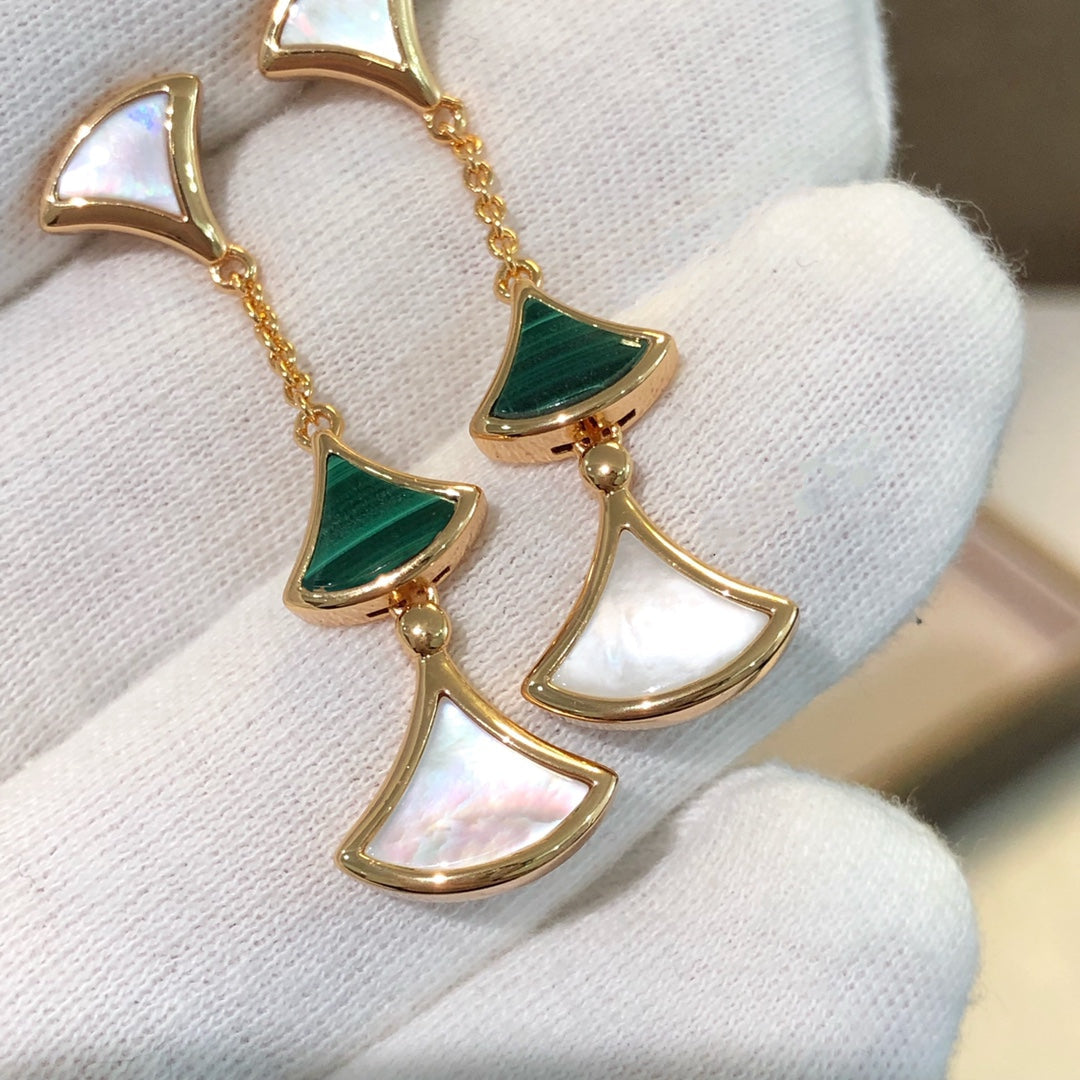 [⭐Lioran]DREAM EARRINGS 3 MOTIFS MALACHITE MOP PINK GOLD