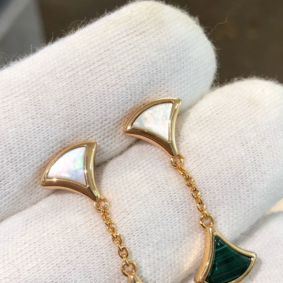 [⭐Lioran]DREAM EARRINGS 3 MOTIFS MALACHITE MOP PINK GOLD