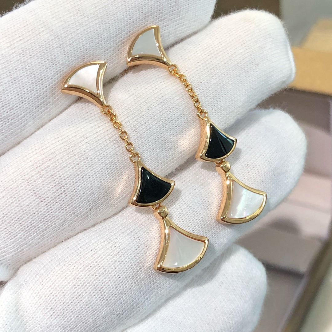 [⭐Lioran]DREAM EARRINGS 3 MOTIFS ONYX MOP PINK GOLD