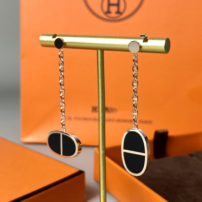[⭐Lioran]CHAINE VERSO BLACK CERAMIC EARRINGS