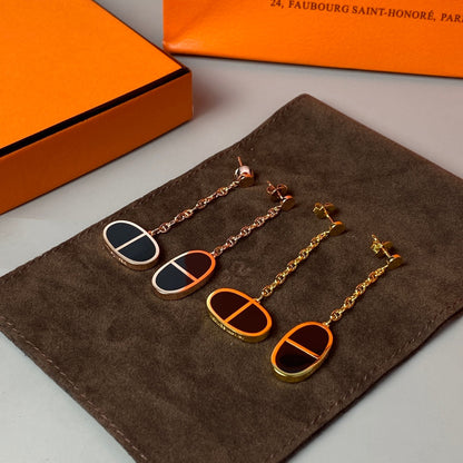 [⭐Lioran]CHAINE VERSO BLACK CERAMIC EARRINGS