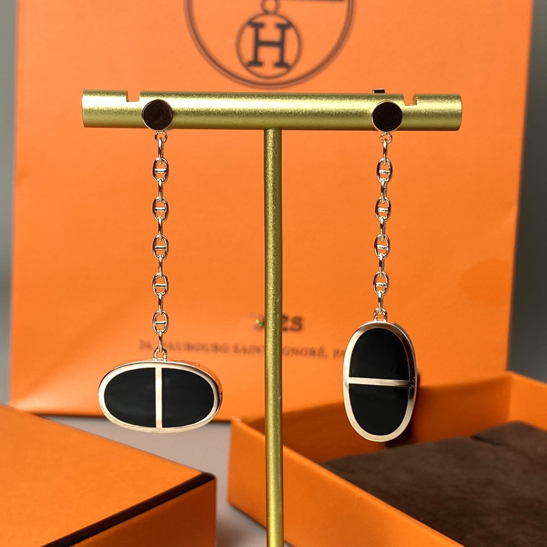 [⭐Lioran]CHAINE VERSO BLACK CERAMIC EARRINGS