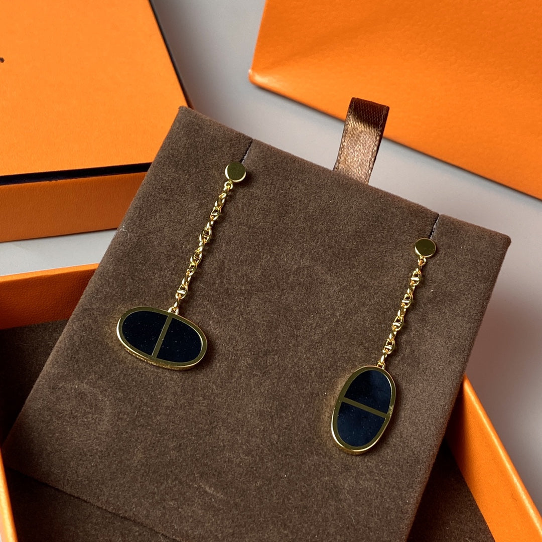 [⭐Lioran]CHAINE VERSO BLACK CERAMIC EARRINGS