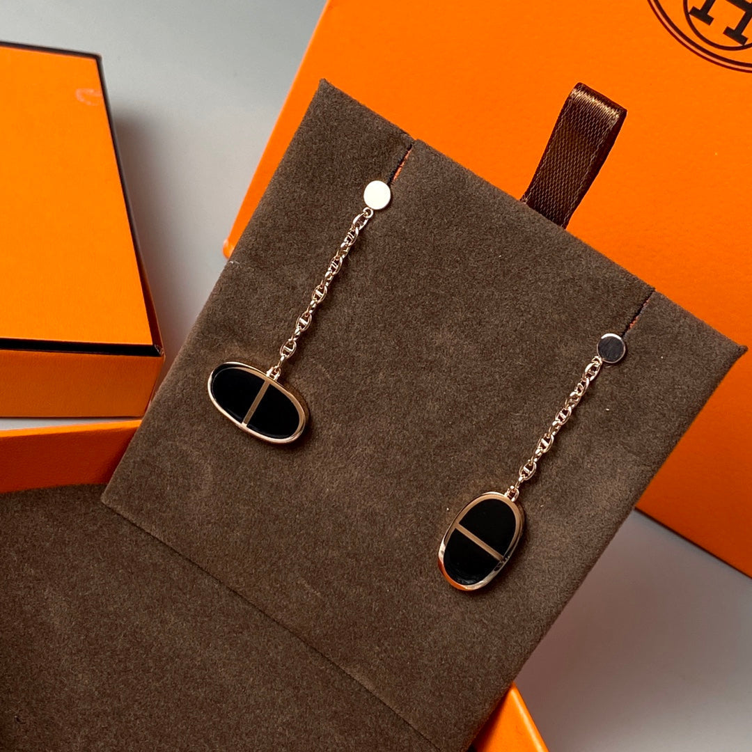 [⭐Lioran]CHAINE VERSO BLACK CERAMIC EARRINGS