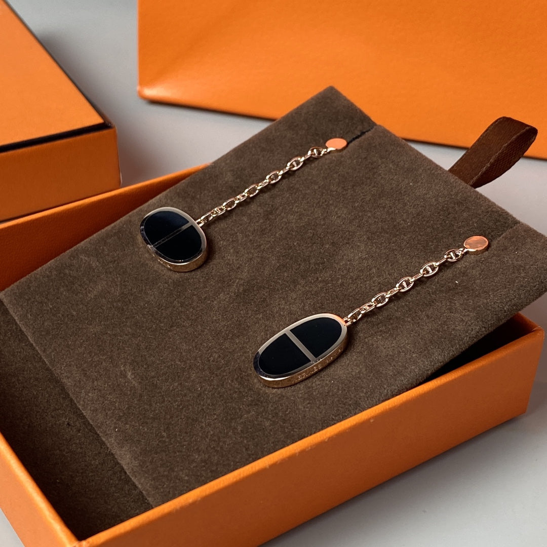 [⭐Lioran]CHAINE VERSO BLACK CERAMIC EARRINGS