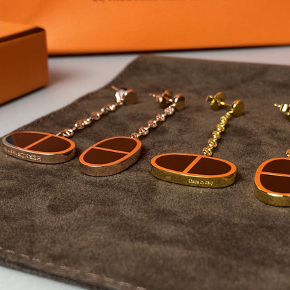 [⭐Lioran]CHAINE VERSO BLACK CERAMIC EARRINGS