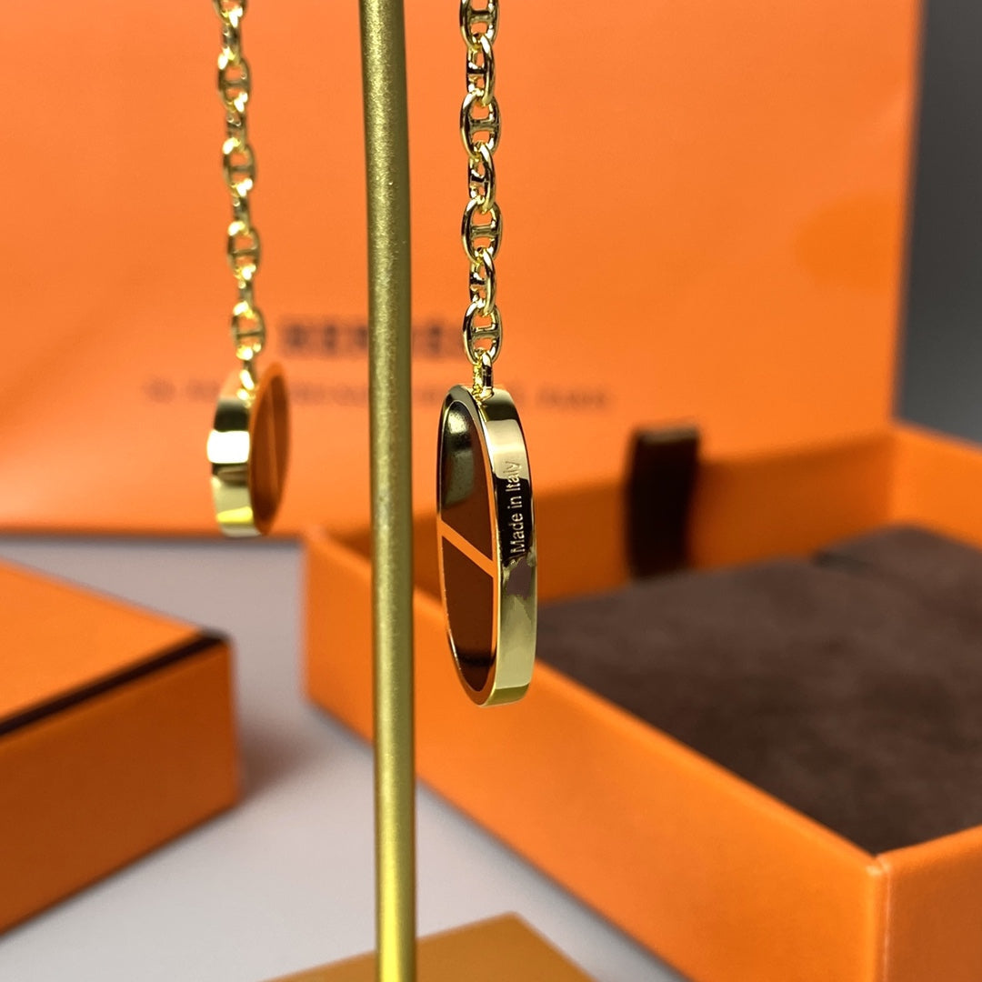 [⭐Lioran]CHAINE VERSO BLACK CERAMIC EARRINGS