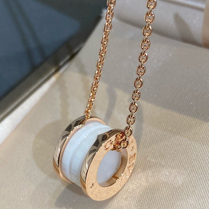 [⭐Lioran]ZERO 1 WHITE CERAMIC PINK GOLD NECKLACE