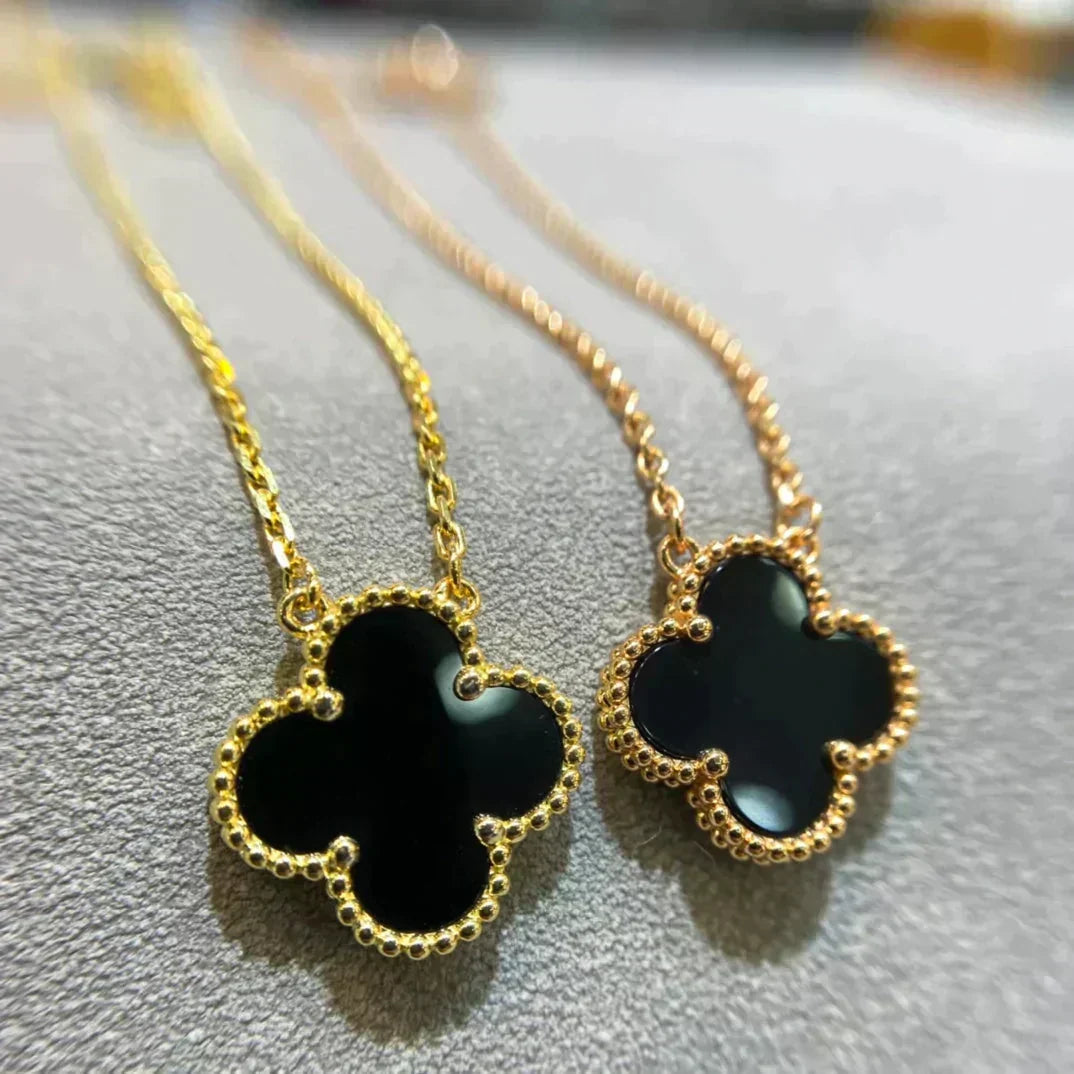 [⭐Lioran]CLOVER 15MM BLACK ONYX SINGLE FLOWER NECKLACE