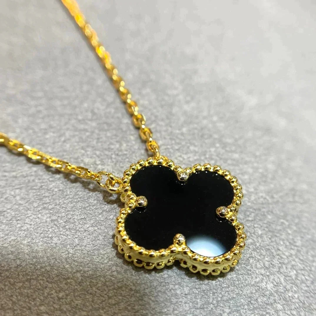 [⭐Lioran]CLOVER 15MM BLACK ONYX SINGLE FLOWER NECKLACE