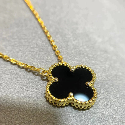 [⭐Lioran]CLOVER 15MM BLACK ONYX SINGLE FLOWER NECKLACE