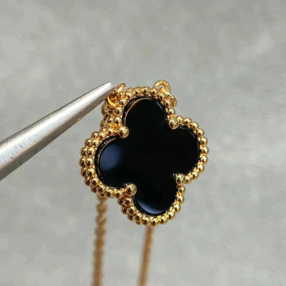 [⭐Lioran]CLOVER 15MM BLACK ONYX SINGLE FLOWER NECKLACE