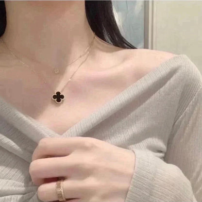 [⭐Lioran]CLOVER 15MM BLACK ONYX SINGLE FLOWER NECKLACE
