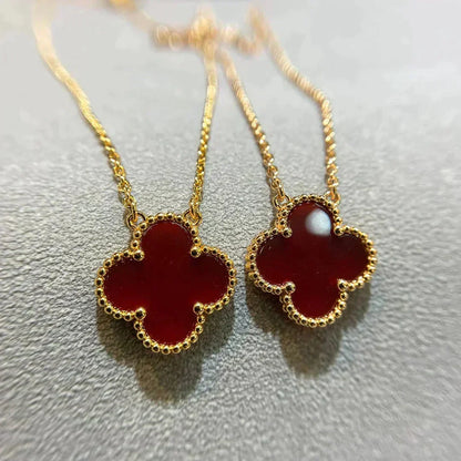 [⭐Lioran]CLOVER 15MM CARNELIAN SINGLE FLOWER NECKLACE
