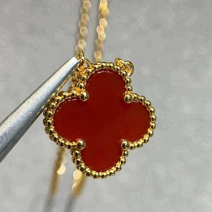 [⭐Lioran]CLOVER 15MM CARNELIAN SINGLE FLOWER NECKLACE