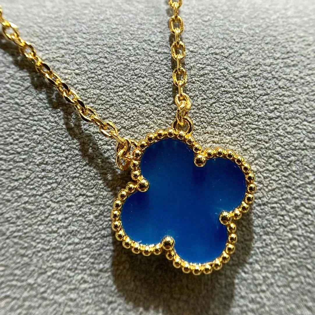 [⭐Lioran]CLOVER 15MM BLUE AGATE NECKLACE