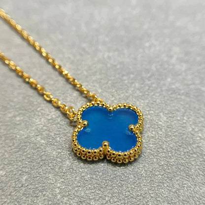 [⭐Lioran]CLOVER 15MM BLUE AGATE NECKLACE