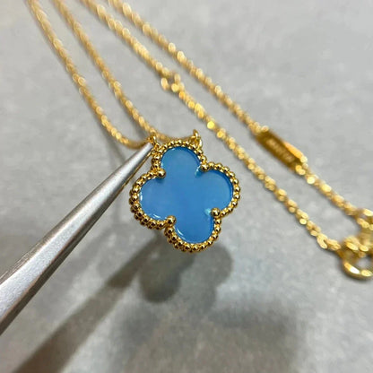 [⭐Lioran]CLOVER 15MM BLUE AGATE NECKLACE