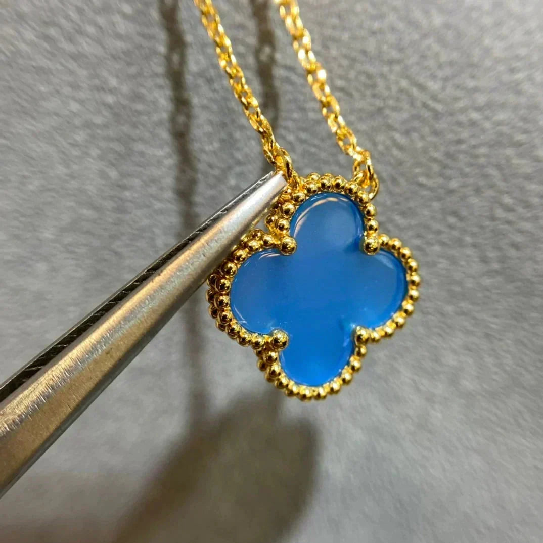 [⭐Lioran]CLOVER 15MM BLUE AGATE NECKLACE