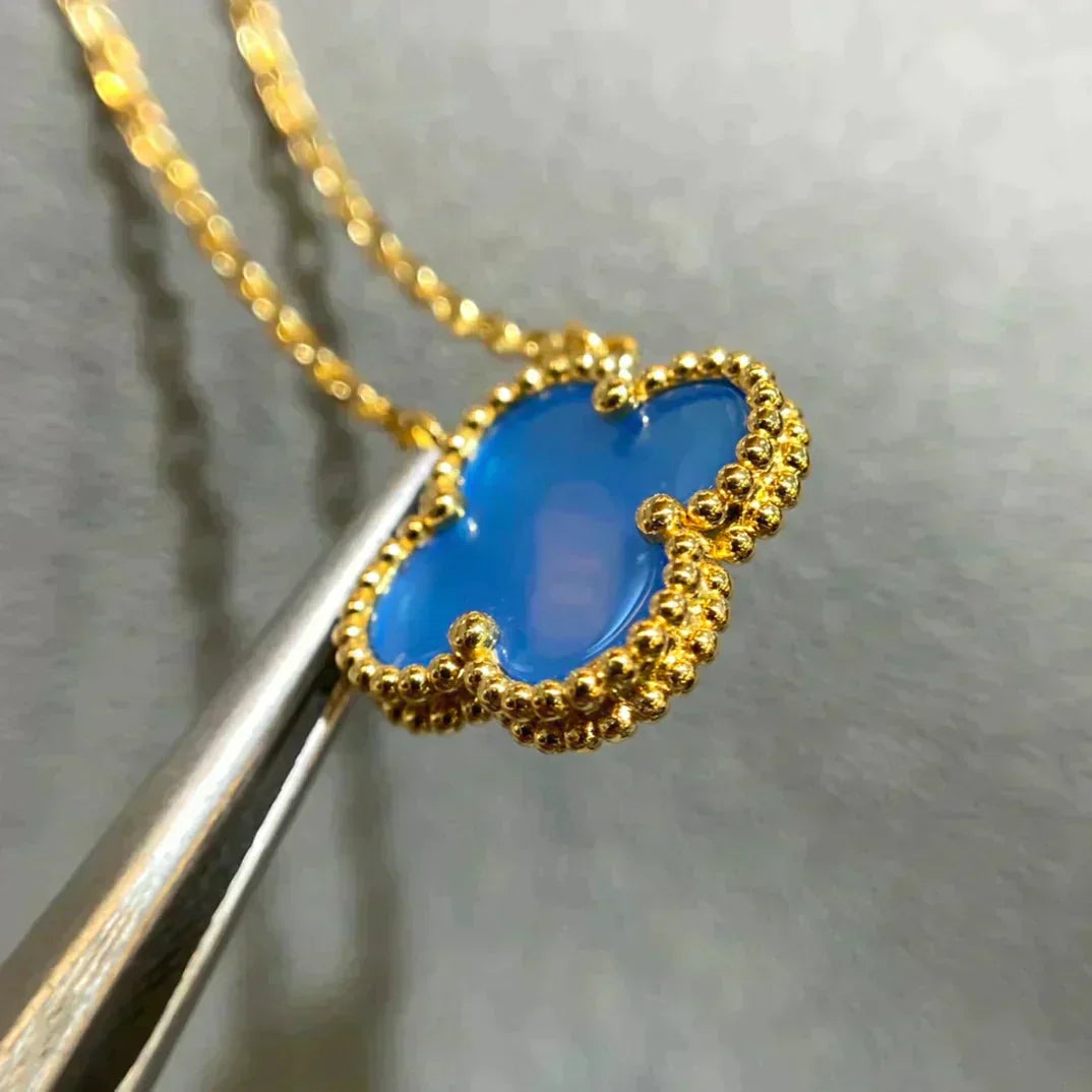 [⭐Lioran]CLOVER 15MM BLUE AGATE NECKLACE