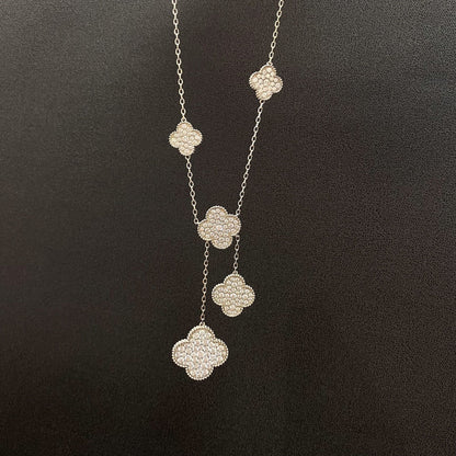 [⭐Lioran]CLOVER 5 MOTIFS SILVER DIAMONDS NECKLACE