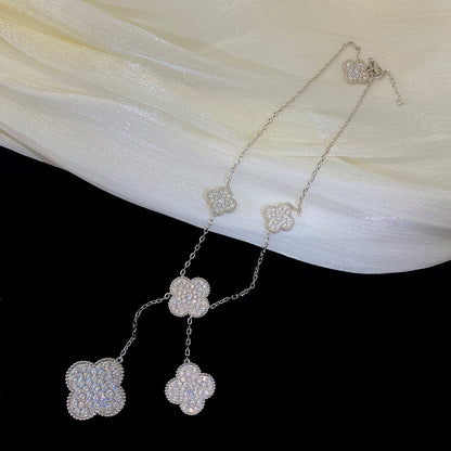 [⭐Lioran]CLOVER 5 MOTIFS SILVER DIAMONDS NECKLACE