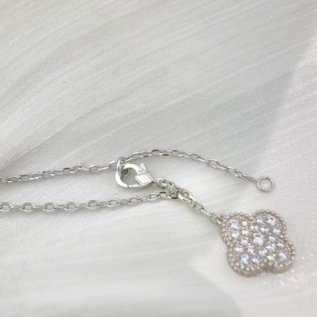 [⭐Lioran]CLOVER 5 MOTIFS SILVER DIAMONDS NECKLACE